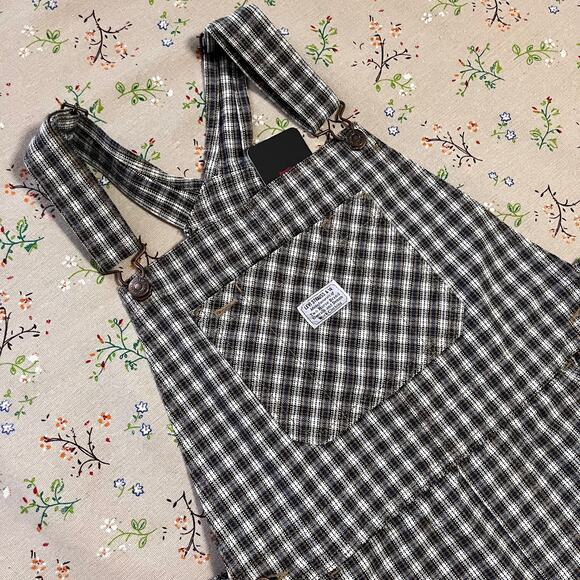 Levi's Utility Shortalls Milo Plaid Brown Overall Short Small Cotton Twill Fall - Picture 6 of 11